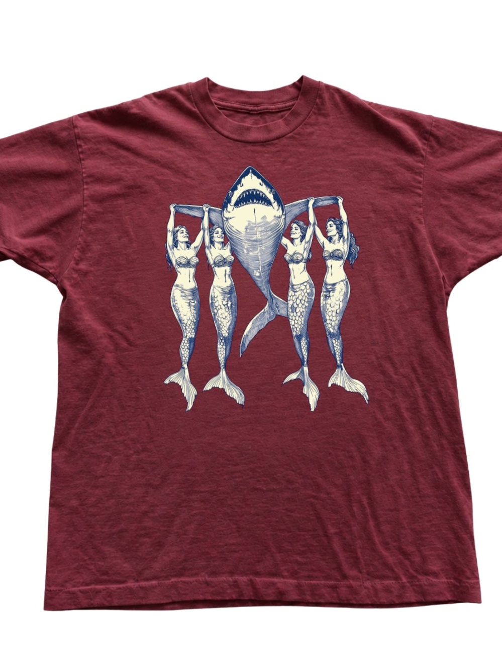 Antique CherryRed Shark & Mermaids Graphic Tee
